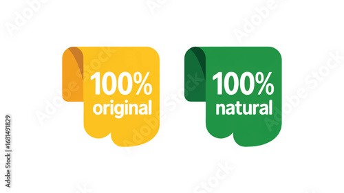 A digital illustration of two overlapping ribbon-style badges on a transparent background.   