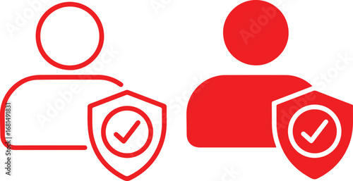 user with shield, Simple icons, , symbols, design, geometric shapes, human silhouettes, social interaction, user interface	