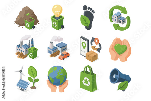 Reduction vector smart icons recovery reduced carbon resource icon awareness technology circular