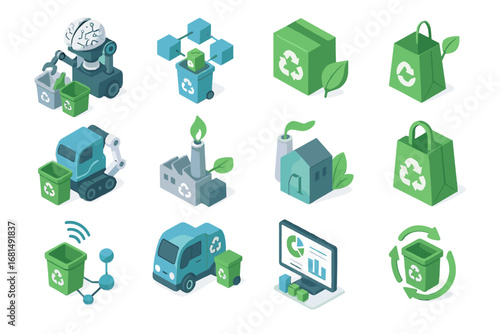 Vector biodegradable innovations waste smart green zero icon sorting networks recycling sensor