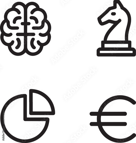 Brain chess knight pie chart and euro sign icons set line art illustration royalty free stock photos premium quality