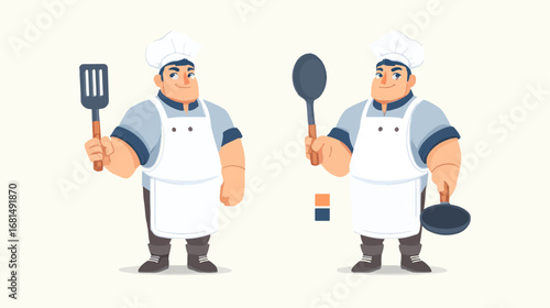 Cartoon chefs holding cooking utensils