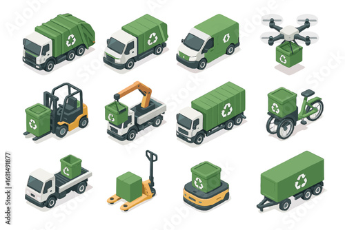 Conveyor smart icons transport electric vector recycling icon van container jack truck