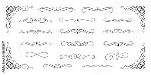 Ornamental Calligraphy Elements – Vintage Decorative Frames, Flourish Swirls, Filigree Borders for Wedding Invitation Design Vector Set