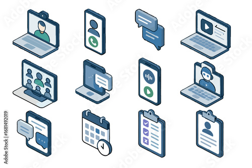 Webinar virtual icon chatbot booking email icons therapy digital vector survey session