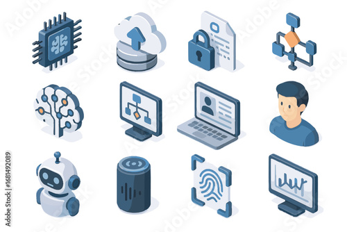Digital icons neural machine data ai sensor virtual cloud voice vector icon