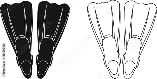 Buy swim fins snorkeling diving gear vector illustration set