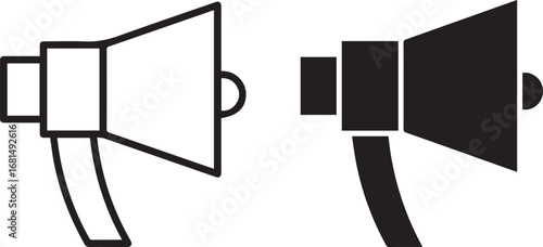 megaphone, loudspeaker icon, audio equipment, communication device, amplification, simple black and white illustration