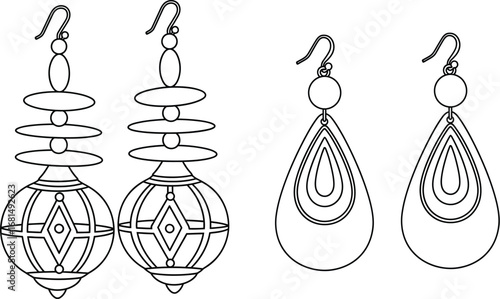 Outline drawing of teardrop and layered dangle earrings jewelry