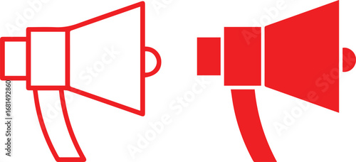 megaphone, loudspeaker, amplifier, announcement, broadcasting, red, icon, symbol, graphic design
