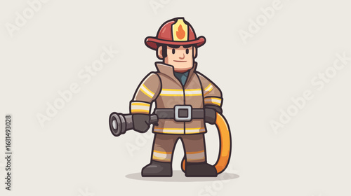 Cartoon firefighter character holding fire hose
