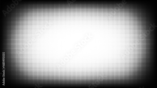 Halftone Dotted Frame Background – Monochrome Vignette with Light Center Vector