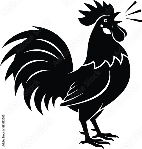 Crowing rooster vector illustration black and white design