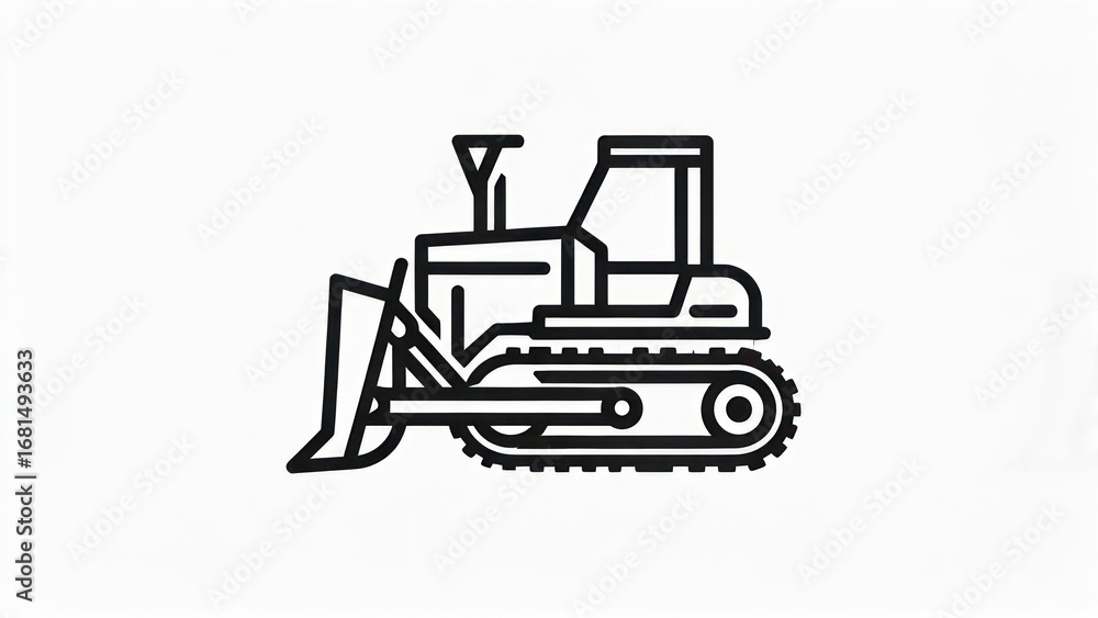 Fototapeta premium Modern Bulldozer Line Art Icon, Sleek Black Graphic on a Clean White Background