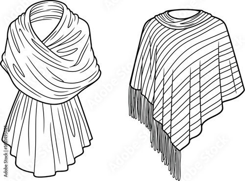 Shawl and poncho vector illustration fashion apparel design