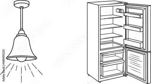 Kitchen interior design with lighting fixture and refrigerator