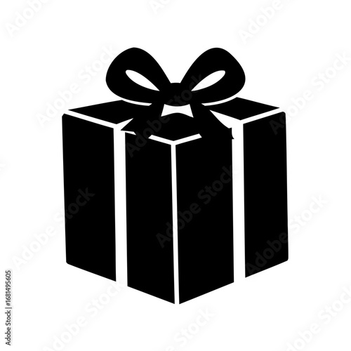 Stylized black gift box with a large bow, on a white background