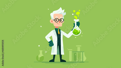 Cartoon scientist conducting experiment in laboratory