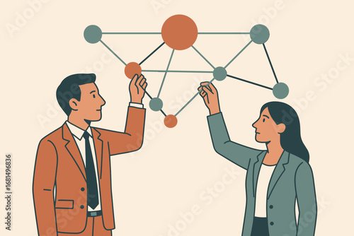 Collaborative teamwork concept with business professionals and geometric connections