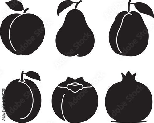 Peach pear plum persimmon pomegranate fruit silhouette