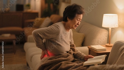 허리통증을겪는노인여성의독서시간