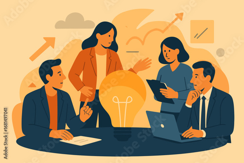 Creative team collaboration in a business meeting with a light bulb concept