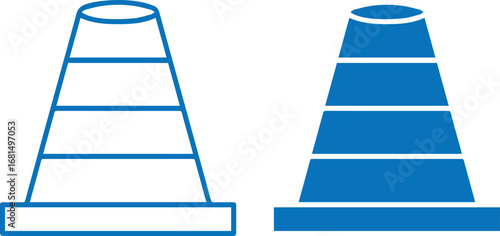 Traffic cone,icon  step pyramid, geometric shape, minimalist design minimalist, flat design, vibrant blue, gradient, vector illustration
