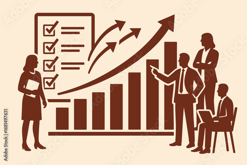 Business growth strategy concept with team and development graph