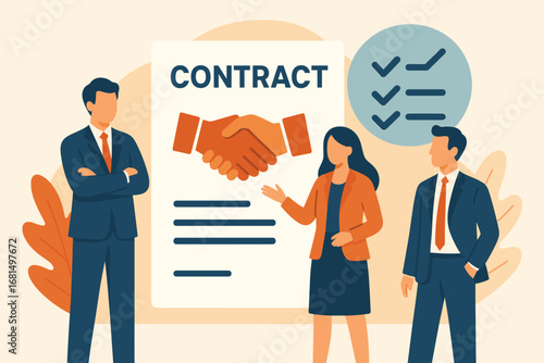Business agreement concept with handshake and diverse professionals in formal attire