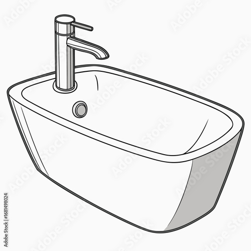 Vector art of modern white ceramic vessel sink with chrome faucet, , clean design for bathroom or powder room