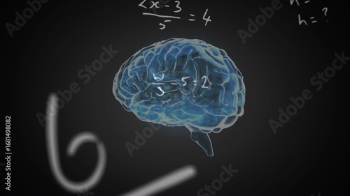 Animation of rotating brain and math formulas on black background