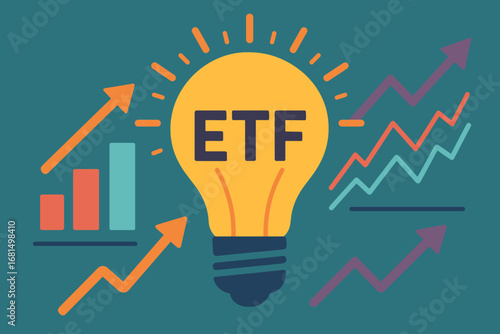 Etf growth concept with charts and arrows in flat design