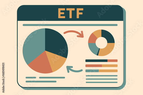 Colorful financial infographic with etf charts and data visualizations