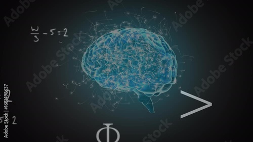Animation of rotating brain and math formulas on black background