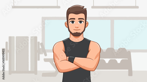 Confident man posing in gym fitness illustration