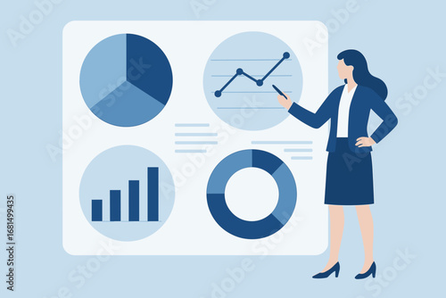 Businesswoman analyzing data with chart diagrams in office setting