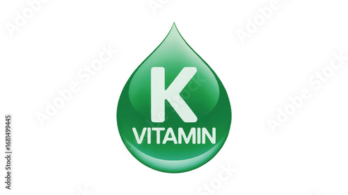 A minimalist logo design of a green teardrop-shaped droplet containing a vitamin K in the center. Isolated on a transparent background 
.