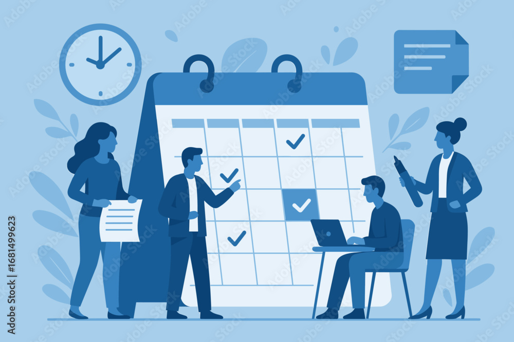 Fototapeta premium Team collaboration on project deadlines with calendar and office tools