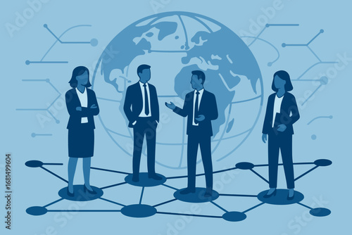 Business global network concept with professionals in a silhouette style
