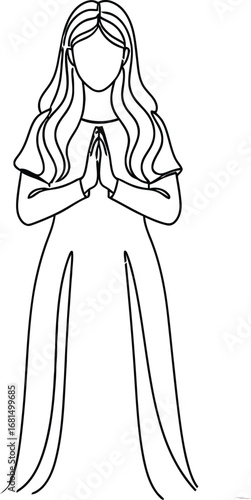 Minimalist line art of woman praying spiritual art illustration