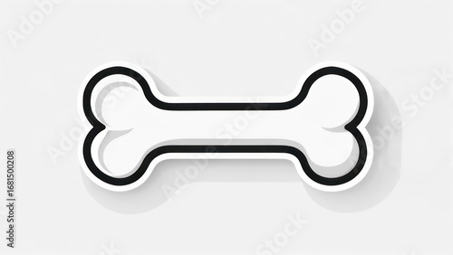 Minimalist Dog Bone Illustration with Black Outline and Subtle Shadow