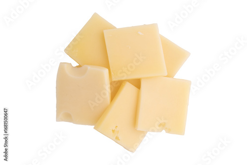 piece of cheese isolated on white background, top view, flat lay