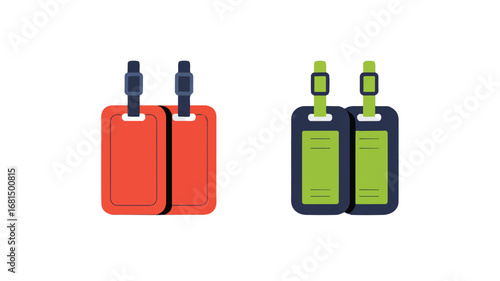 A minimalist vector illustration of two sets of luggage tags on a transparent background. background.