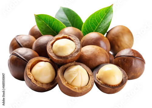 Macadamia nuts isolated on white background