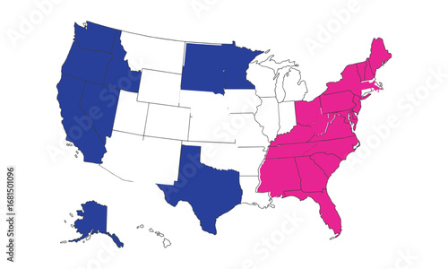 US map divided pink blue states graphic design element Vector 