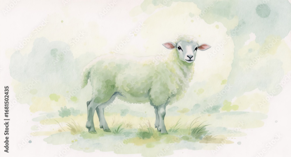 Fototapeta premium Watercolor lamb illustration as biblical symbol of innocence and sacrifice