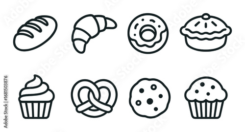 Baby essentials outline icons collection on dark background