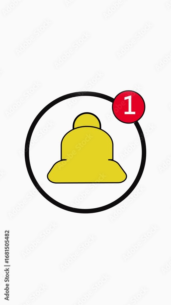 Vertical video showing yellow notification bell with blinking red alert ...
