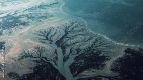 Aerial view of a tidal river delta