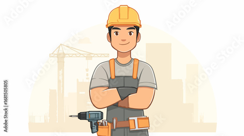 Construction worker illustration confident tradesman